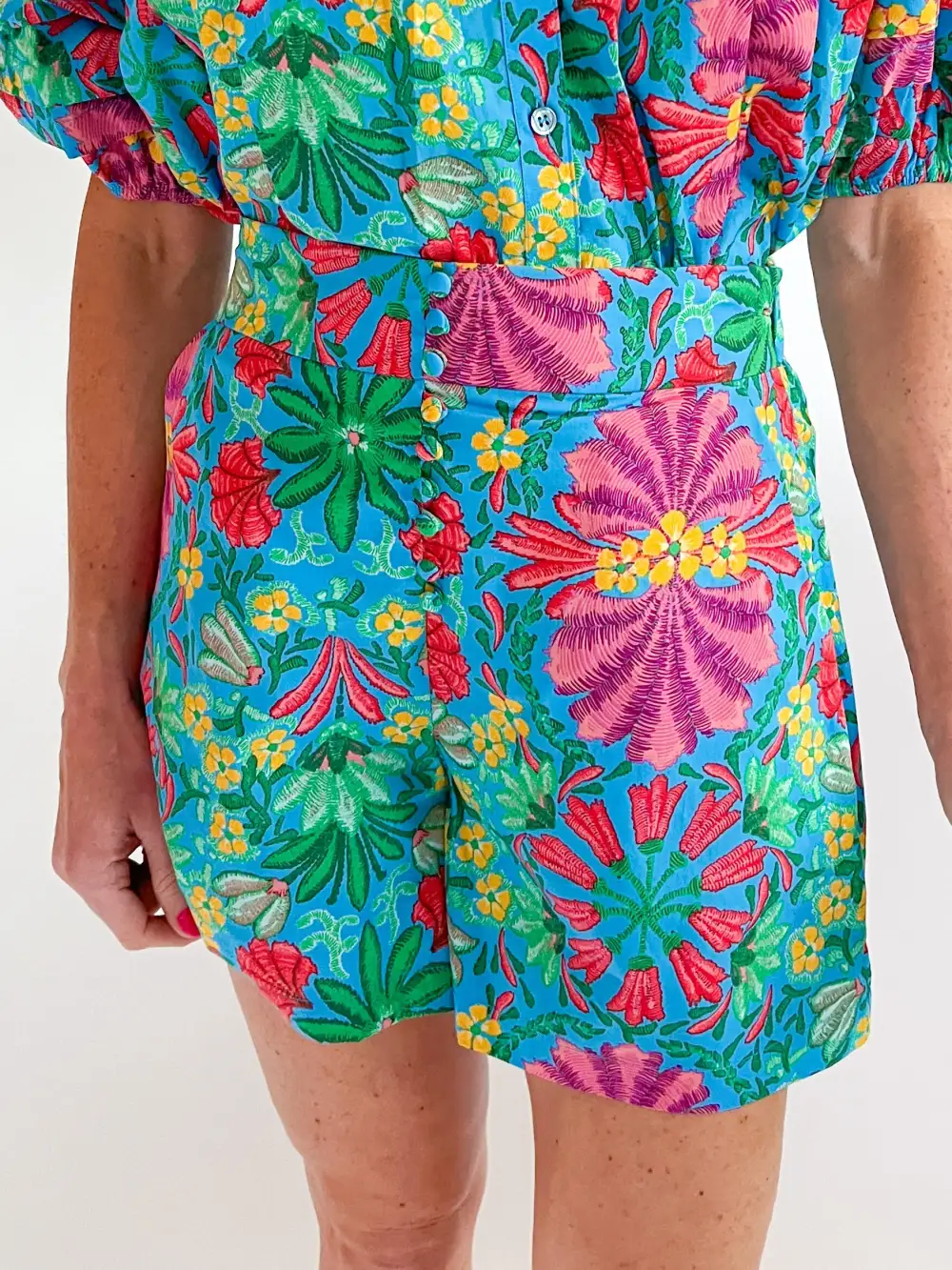 Leaf Print Button Front Shorts