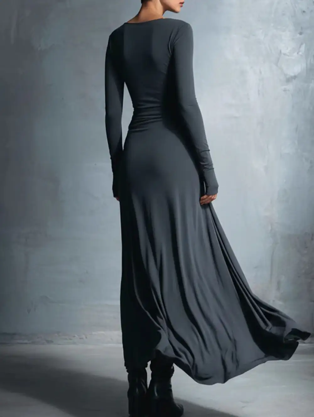 Solid Wrap Style Knot Long Sleeve Dress