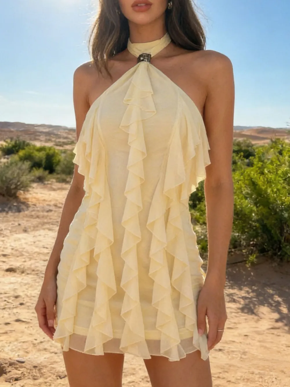 Polished Detail Ruffle Mini Dress