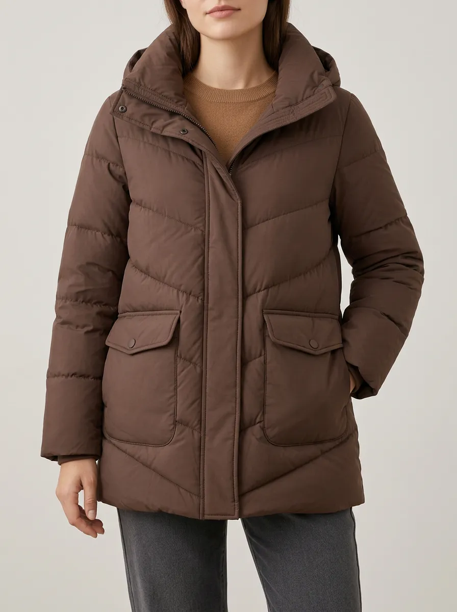Women's Brown Hooded Puffer Jacket