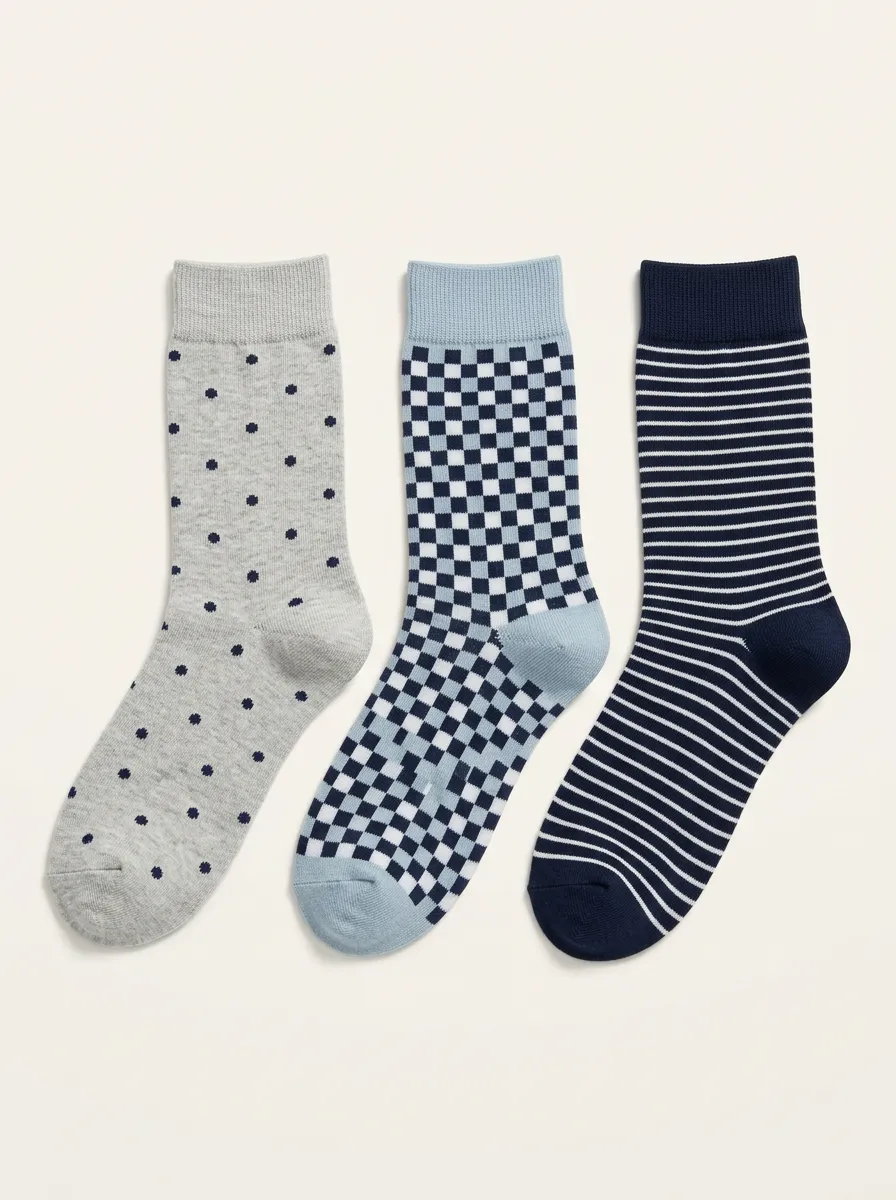 Everyday Polka Dot Striped Checkered Three Pair Sock Set