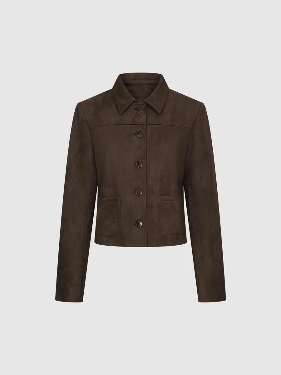 A Casual Brown Tweed Jacket With A Large Lapel For Ladies