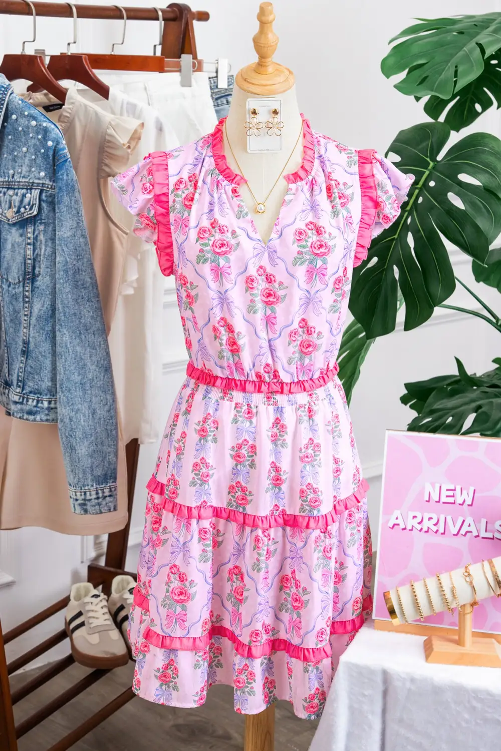 Gathered Detail Floral Ruffle Tiered Dress