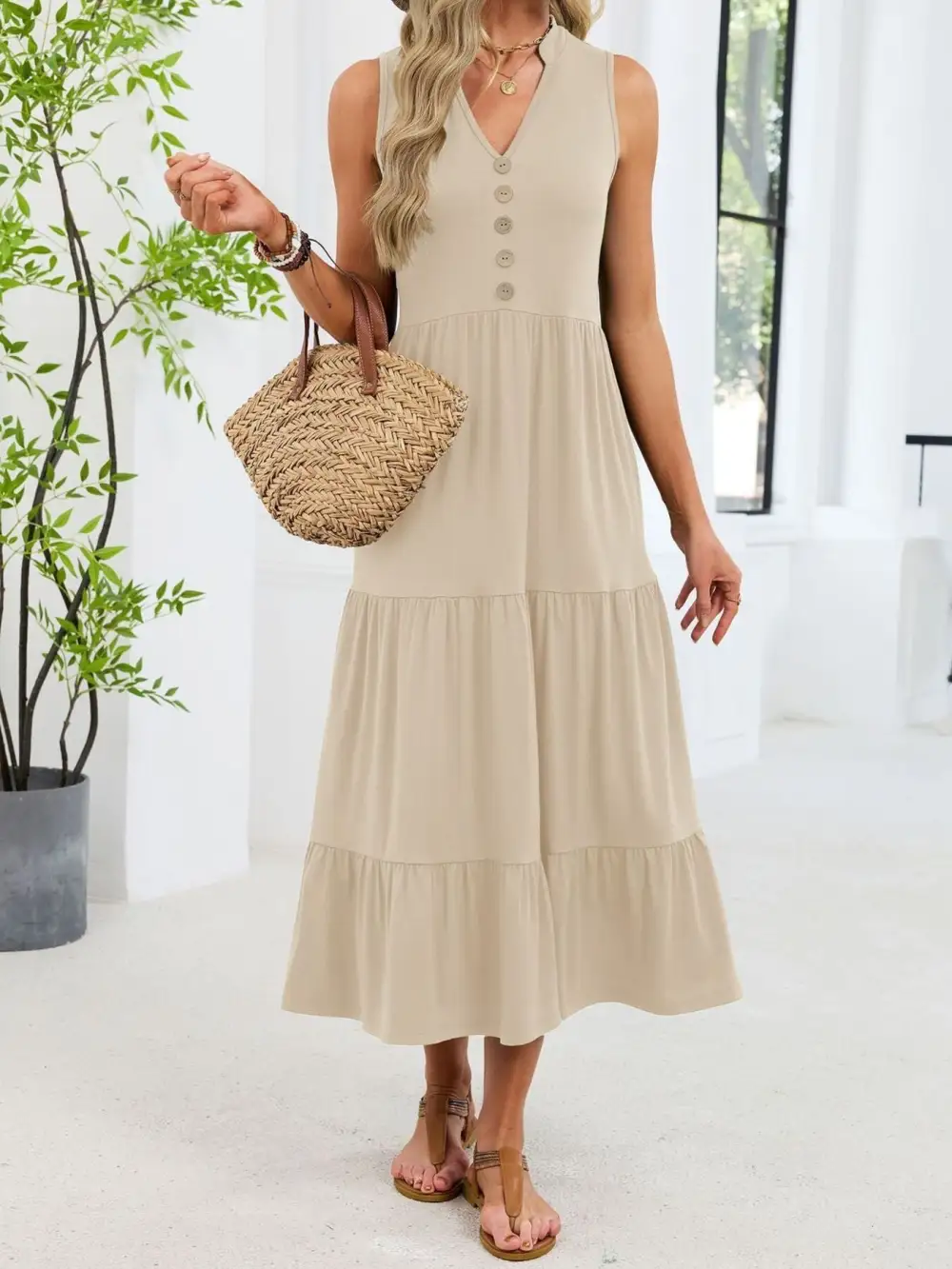 Tiered Sleeveless Midi Dress