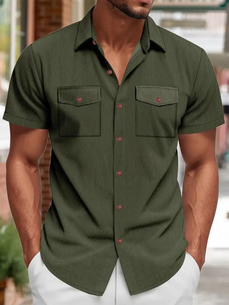 S Relaxed Ribbed Knit Short Sleeve Shirt