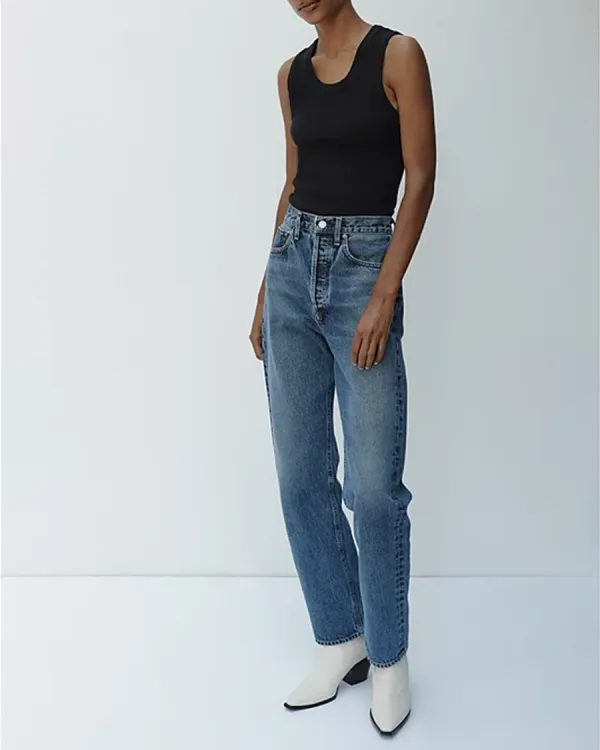 Pinch Blue Waist High Rise Straight Leg Jeans