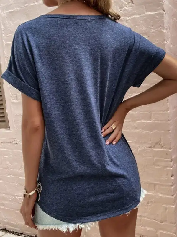 Notched-Neck Short-Sleeve Knit Relaxed T-Shirt