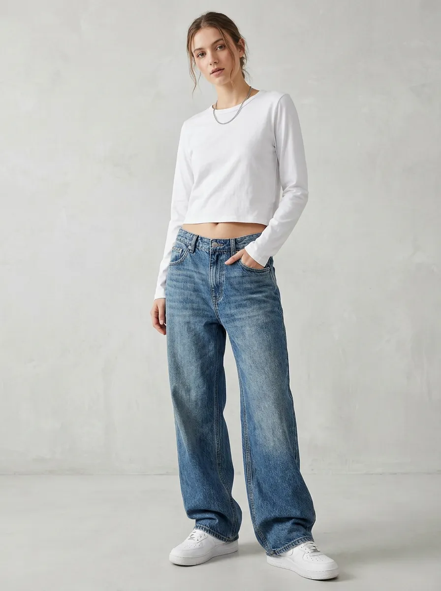 Women's Casual Streetwear Vintage Wash Wide Leg Denim Jeans