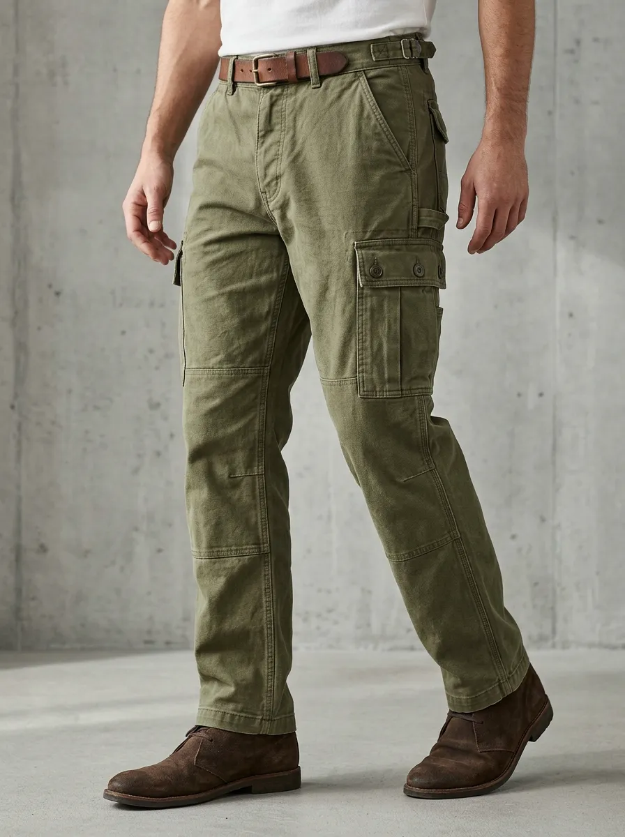Men's Military Style Olive Green Multi-Pocket Cargo Pants