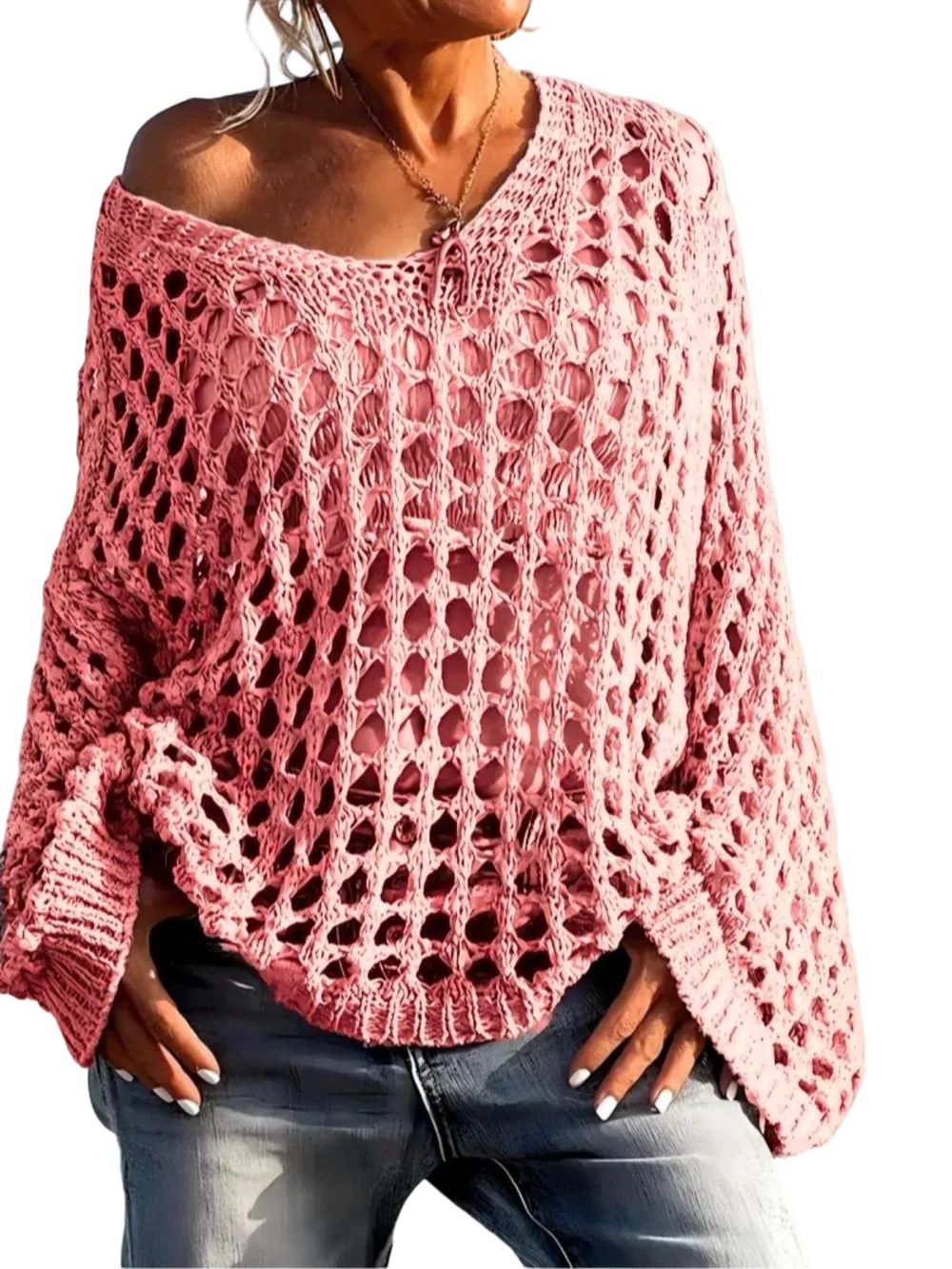 Women's loose-fitting hollow-out design top