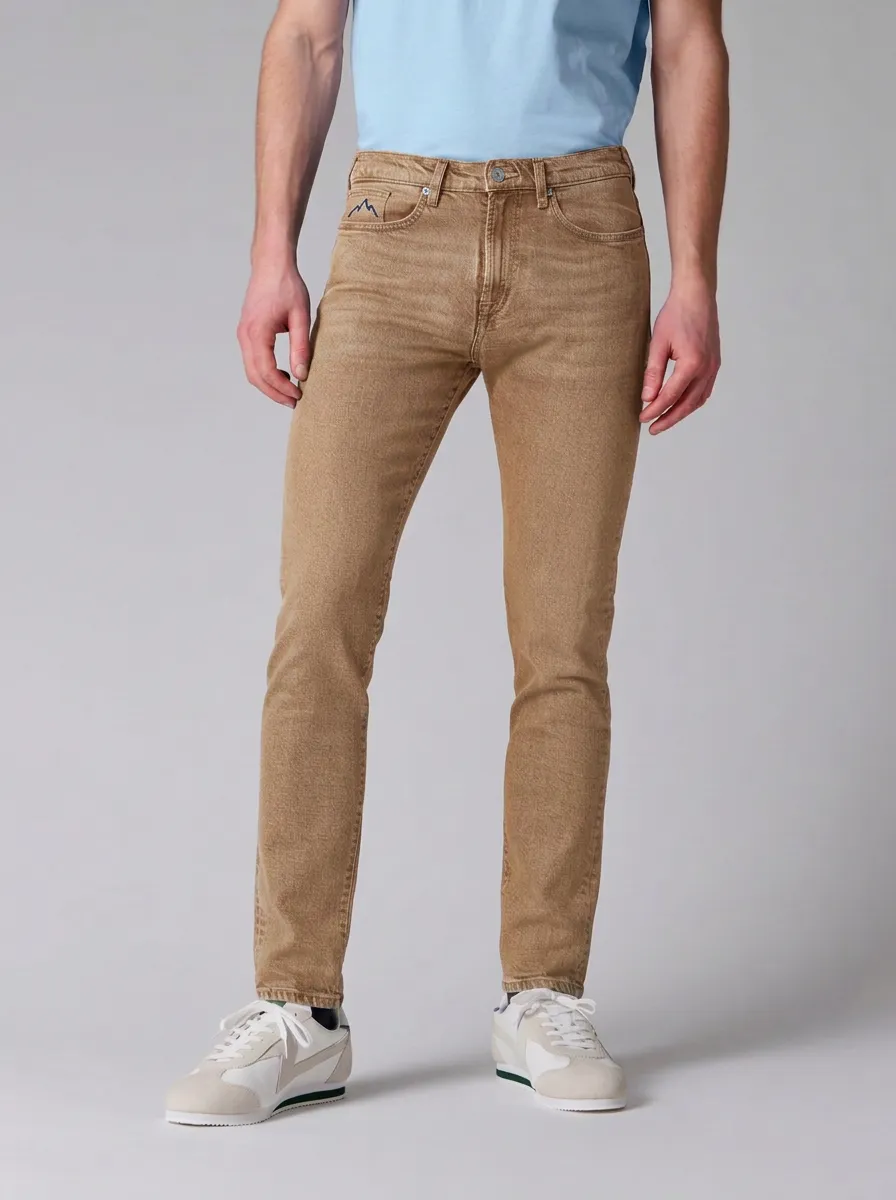 Men's Versatile Flexible Mountain Logo Embroidered Stretch Denim Jeans