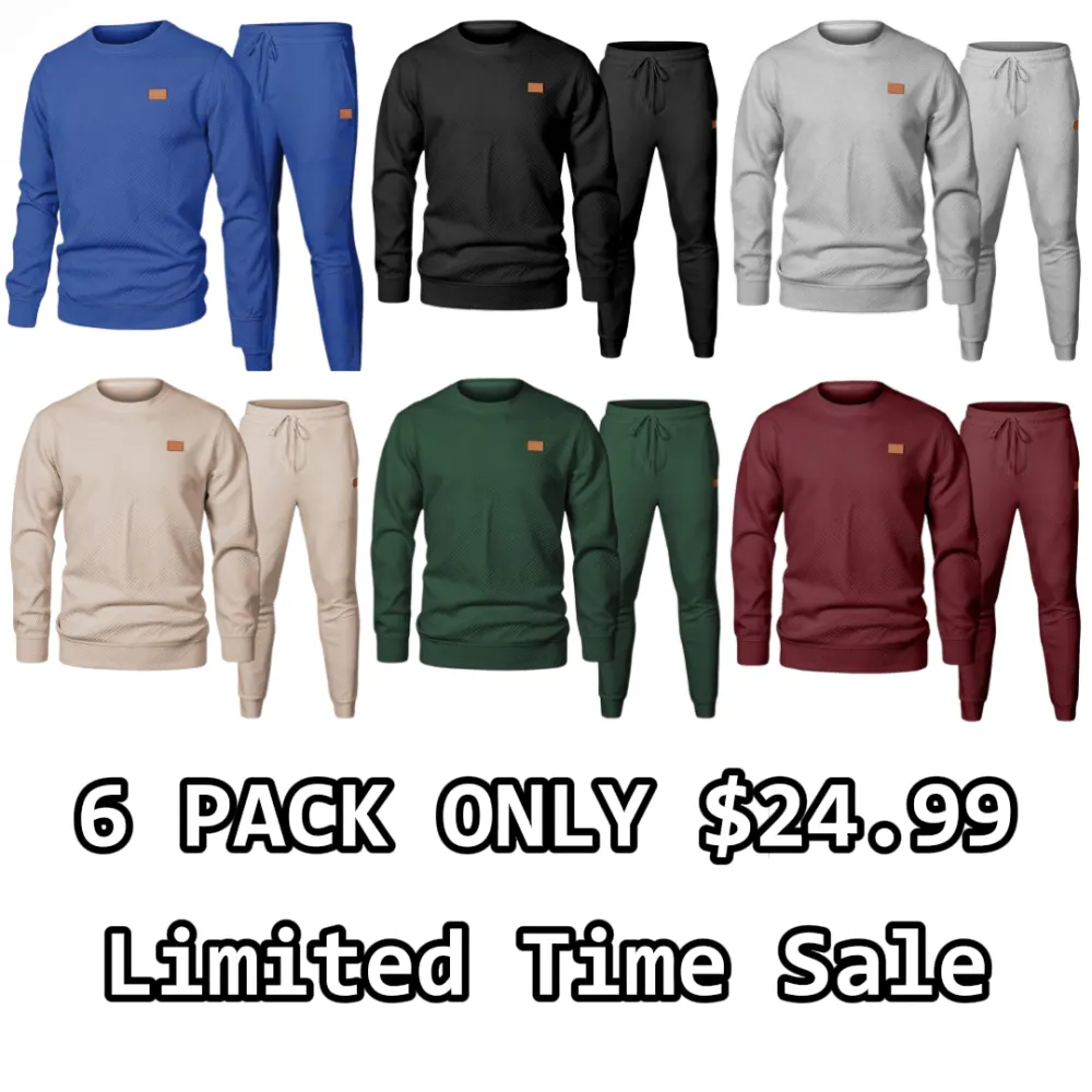 🔥Last Day 49% Off - Men's 2 Piece Sweatsuits Outfits Casual Crewneck Jacquard Sweatshirt Joggers Sweatpants Set Tracksuit High Quality Fabric Classic Design