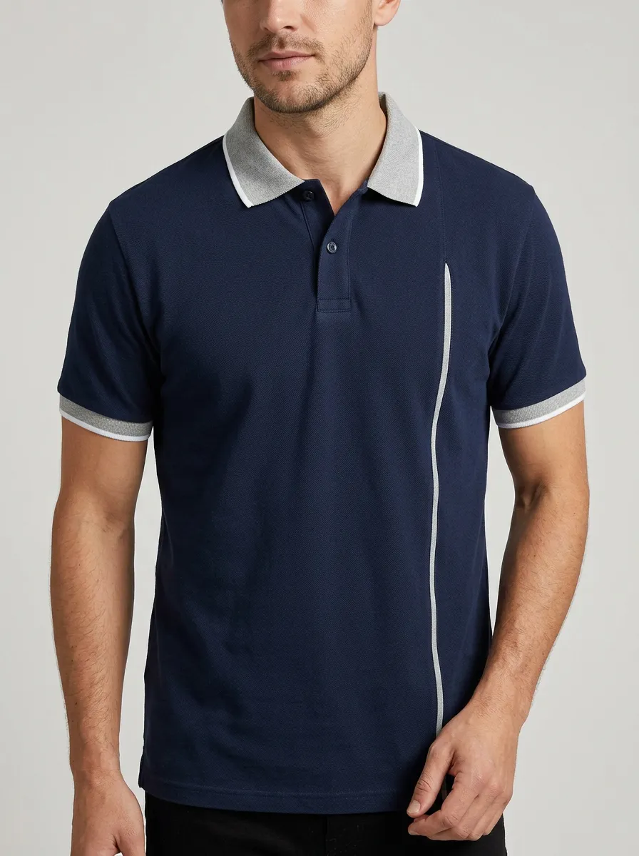 Men's Minimalist Vertical Stripe Contrast-Trim Polo Shirt