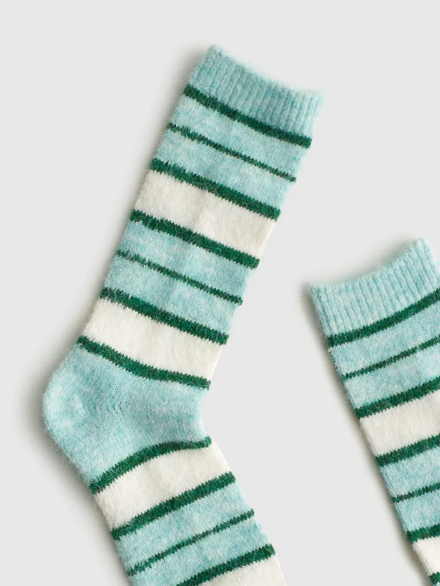 Aqua-Green Striped Crew Socks