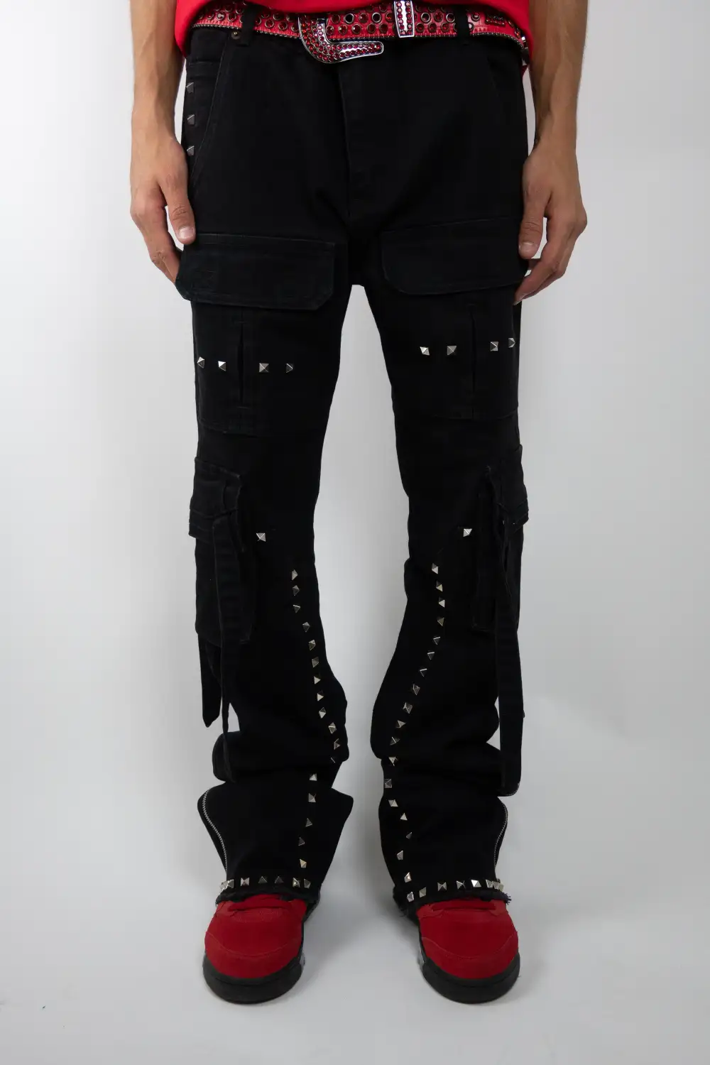 Studded Stacked Cargo Jeans Rivet