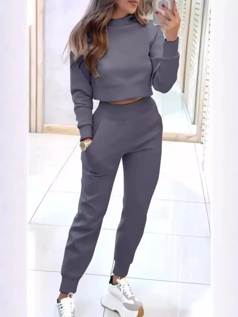 Casual Chic Cropped Sweatshirt and Jogger Set