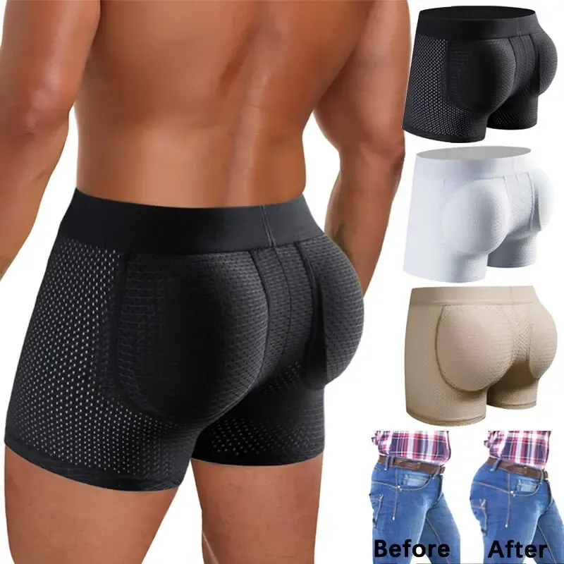 Men’s Padded Shaping Boxer Briefs – Lightweight, Breathable, Removable Lift Pads