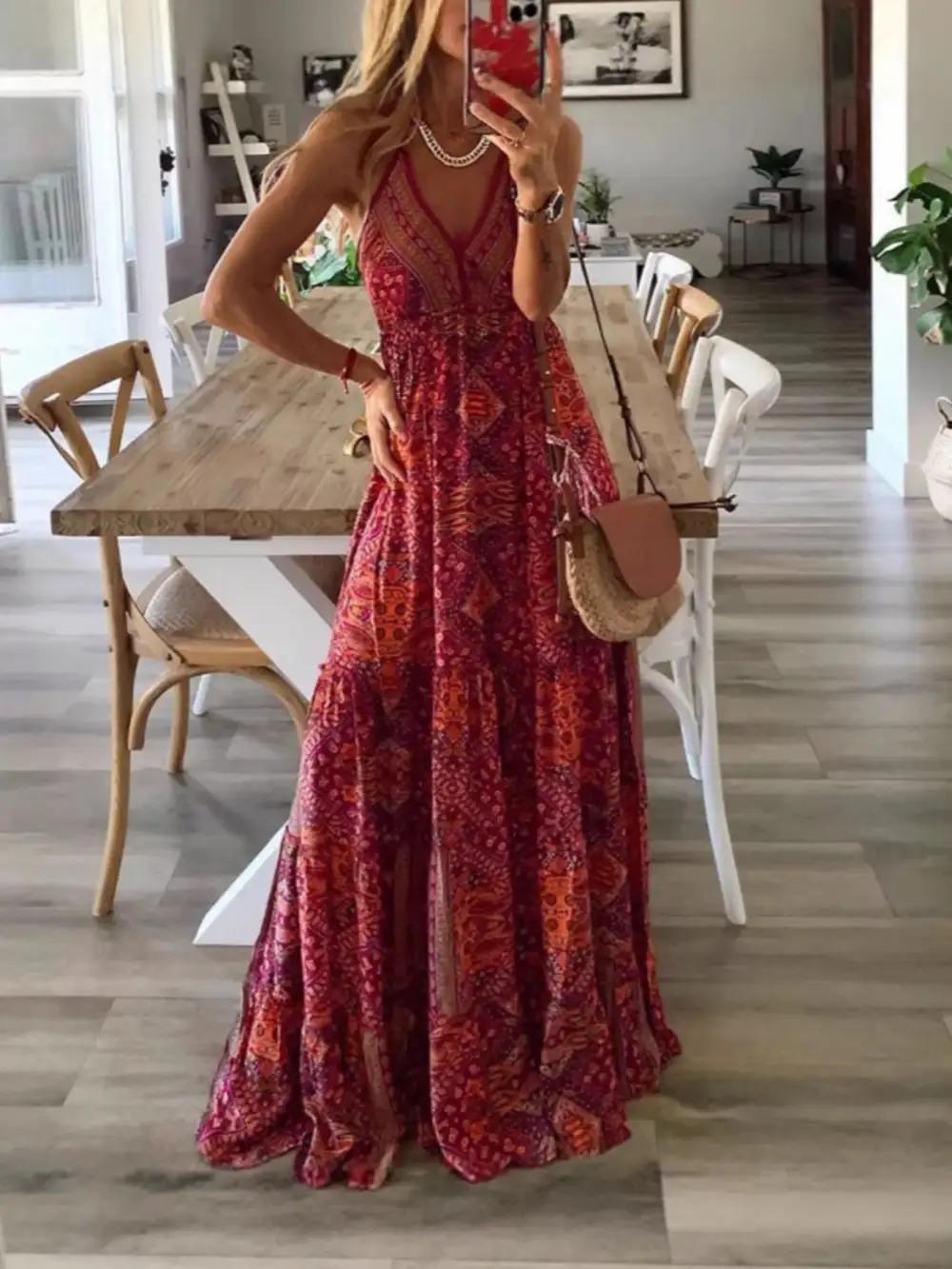 Easy Fit Printed V Neck Maxi Dress