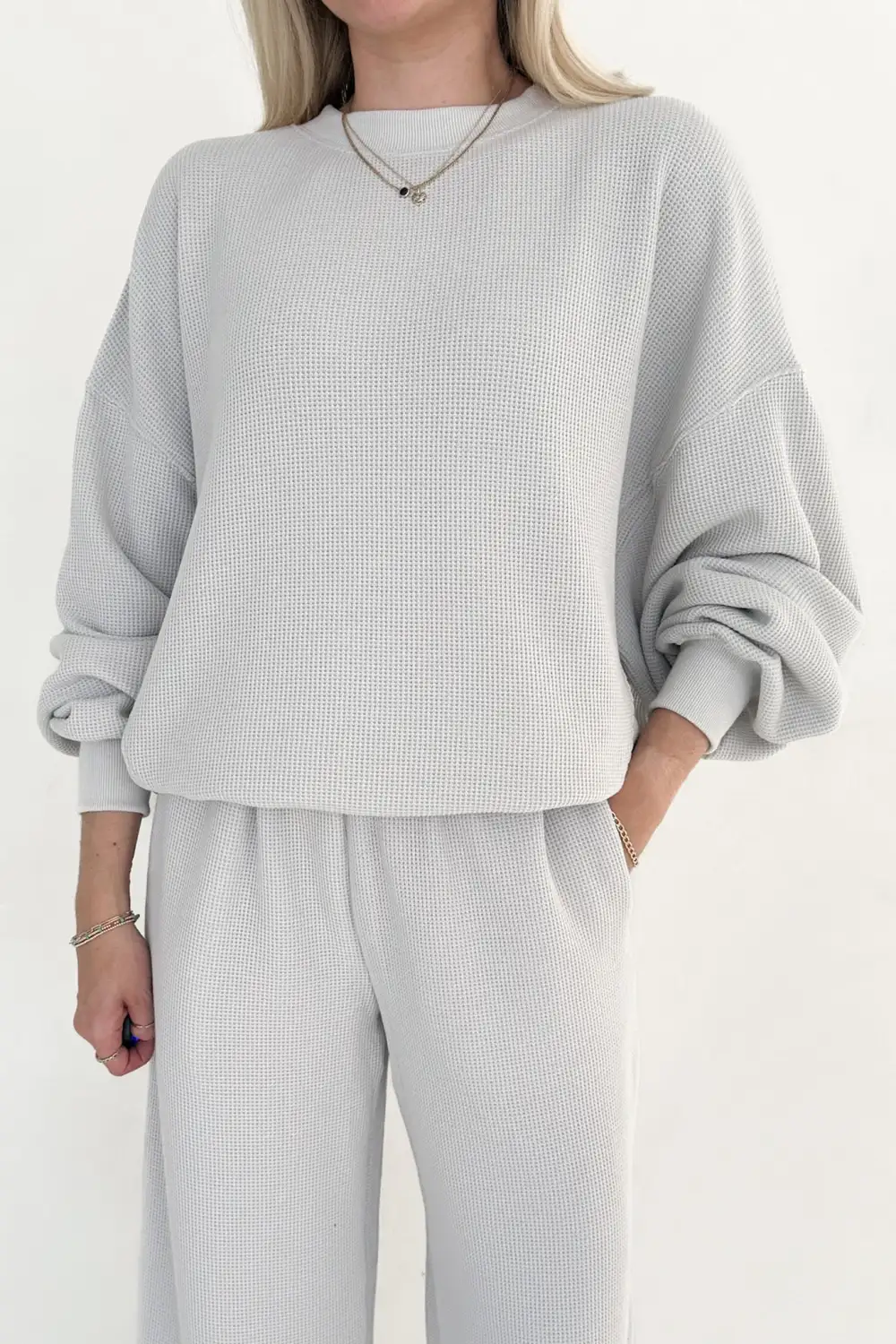 Laid Back Waffle Knit Sweatshirt