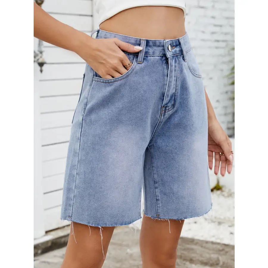 Washed Raw Hem Denim Shorts