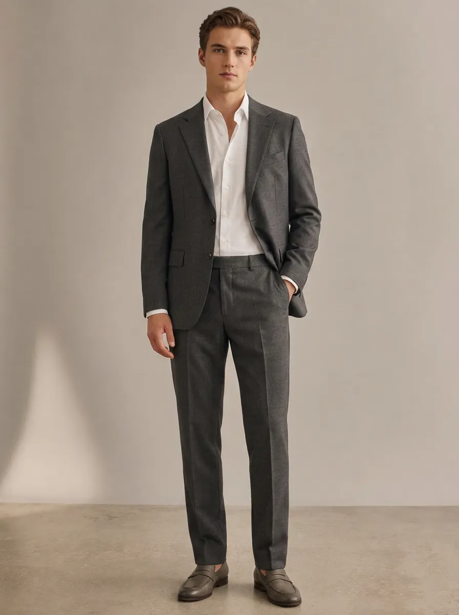 Men's Straight Leg Business Formal Charcoal Grey Tailored Suit Set