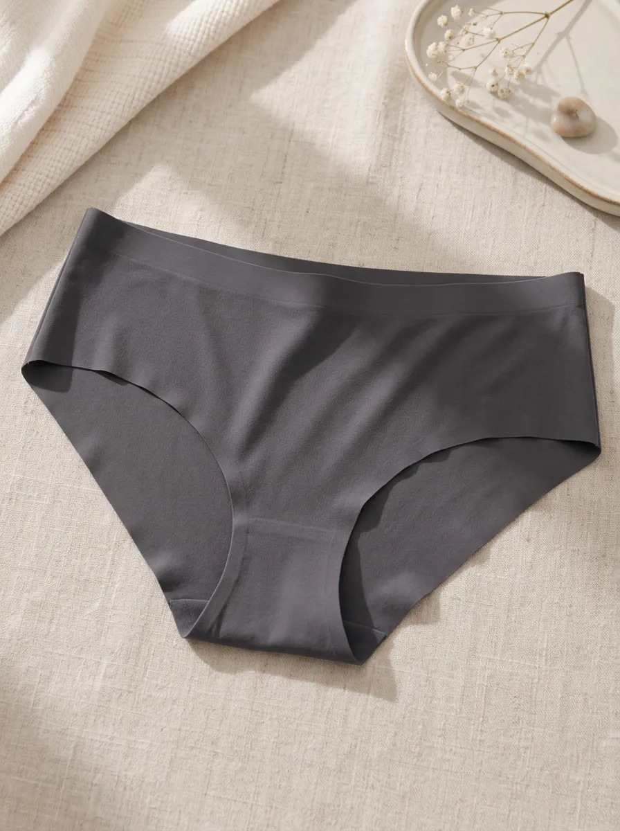 Women's Solid Charcoal Seamless Printed Panties