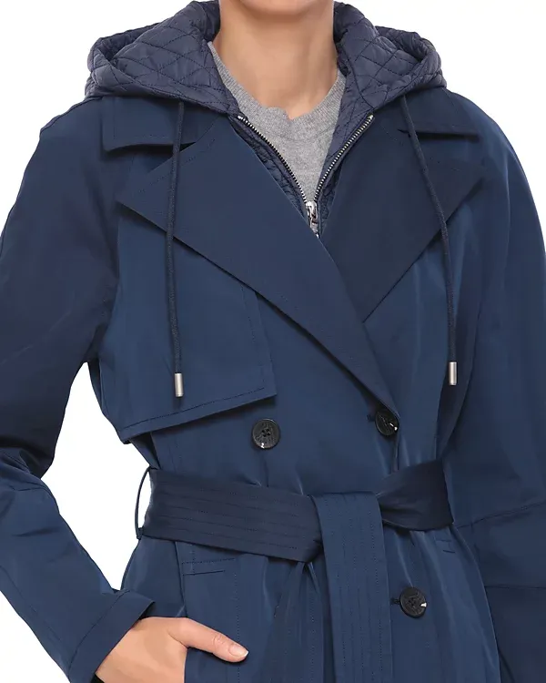 Navy Long Sleeves Trench Coat