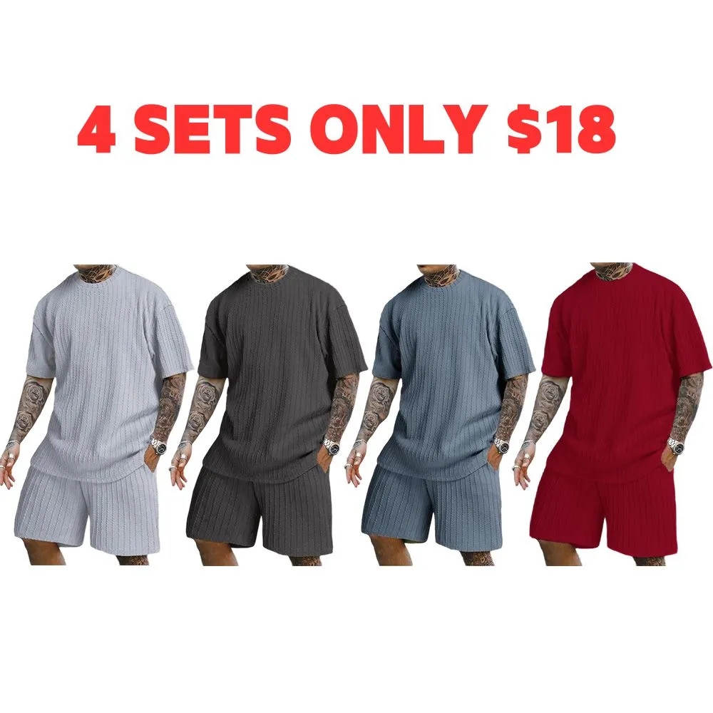 Men's Solid Textured Drop Shoulder Short Sleeve Tee & Drawstring Waist Shorts Set, Spring & Summer Clothes, Back To School Loose Casual Fashion Crew Neck T-shirt & Pocket Shorts for Daily Outdoor Wear, Men Outfits, Fall Outfits