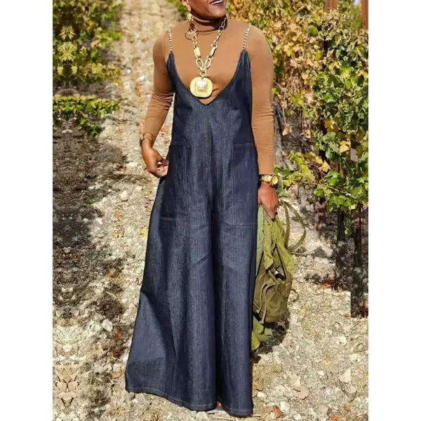 Lightweight Loose Sleeveless Pockets Split-Joint Spaghetti-Neck Overalls
