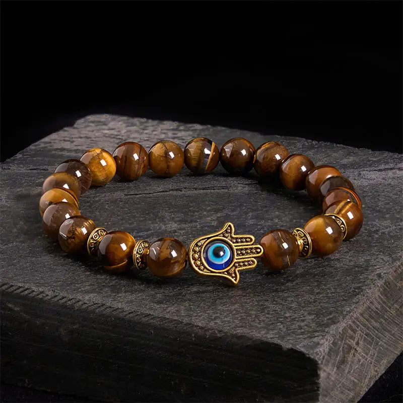 Tiger Eye Beads Eye Charm Bracelet