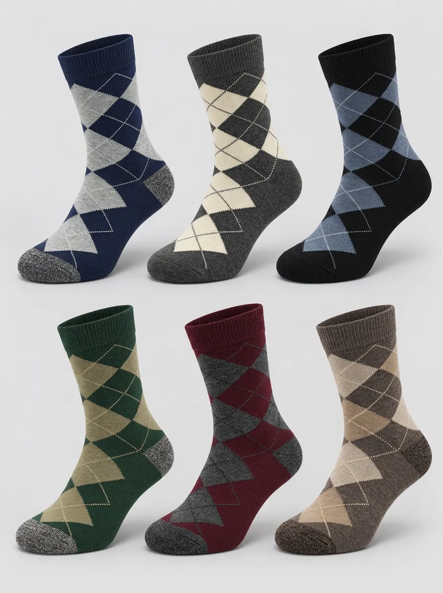 Men's Multicolor Argyle Pattern Crew Socks Multi-Pack