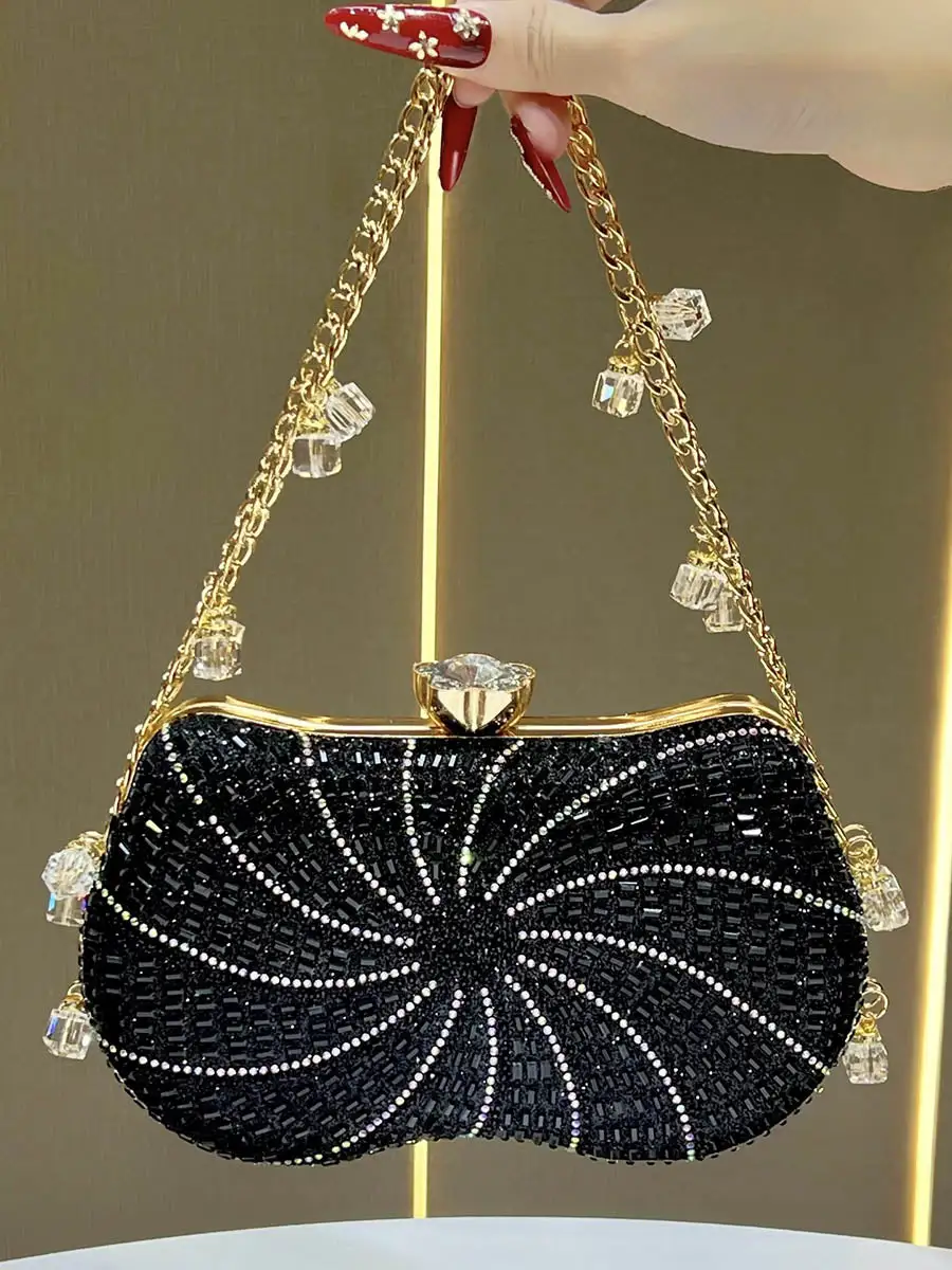 Chain Lock Rhinestone Mini Clutch Bag