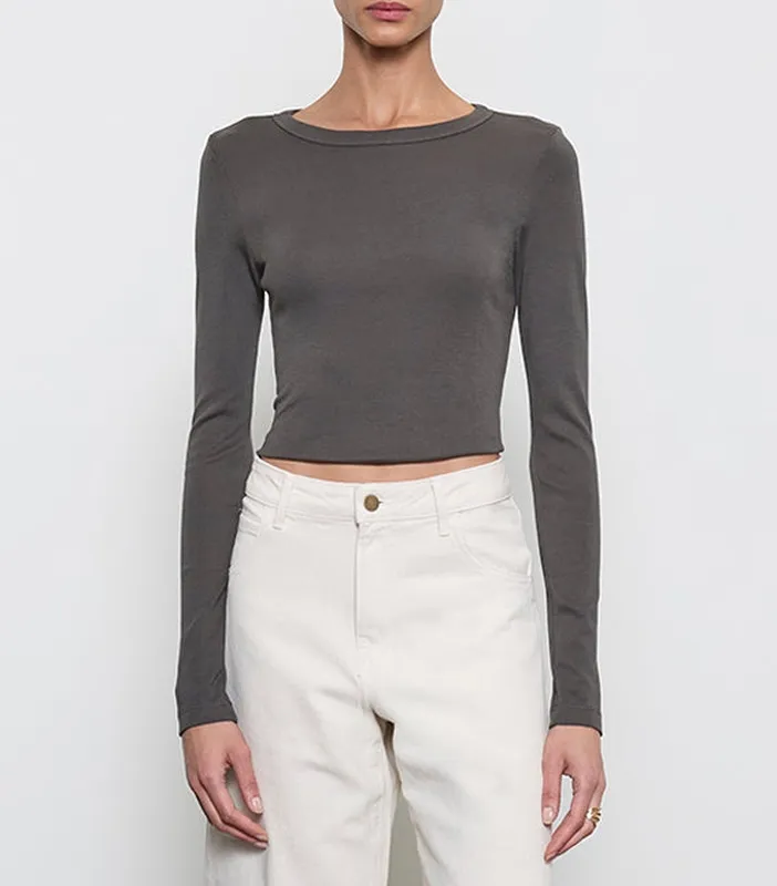 Baby Rib Cropped Top Slate