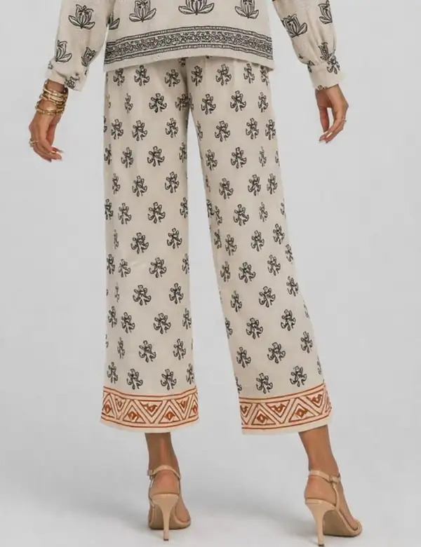 Boho Embroidery Elastic Waist Wide Leg Pants
