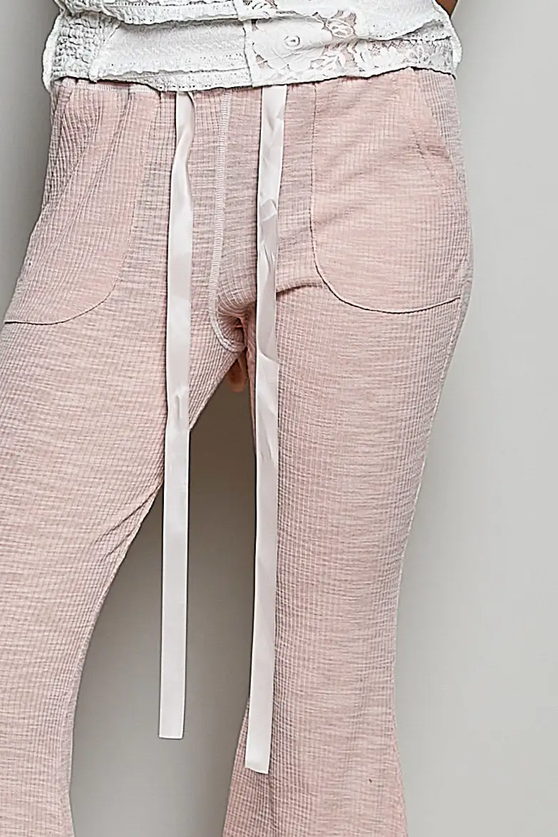 Relaxed Drawstring Textured Ribbed Knit Pants