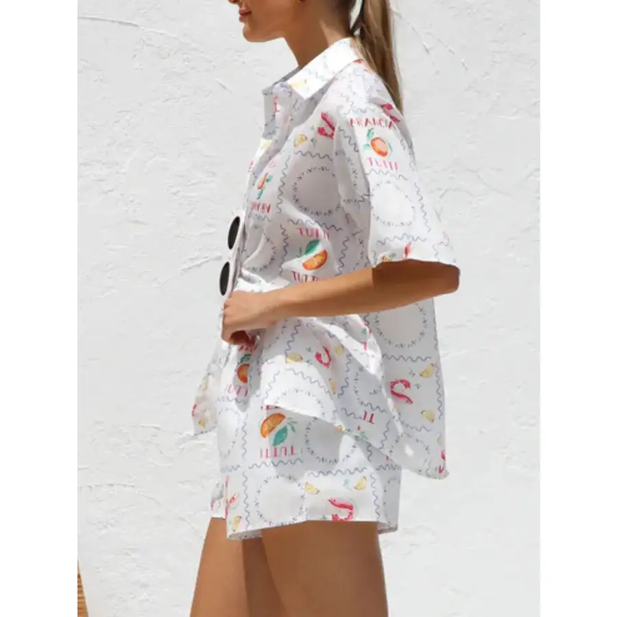 Printed Button Down Short Sleeve Top and Shorts Set