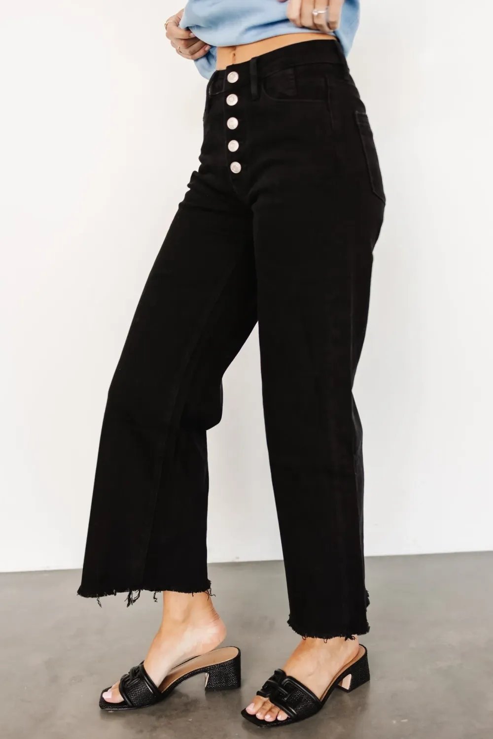 Black Straight-Leg Button-Up Slimming Pants