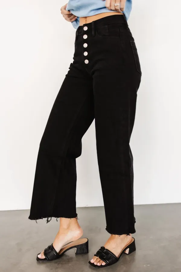 Black Straight-Leg Button-Up Slimming Pants