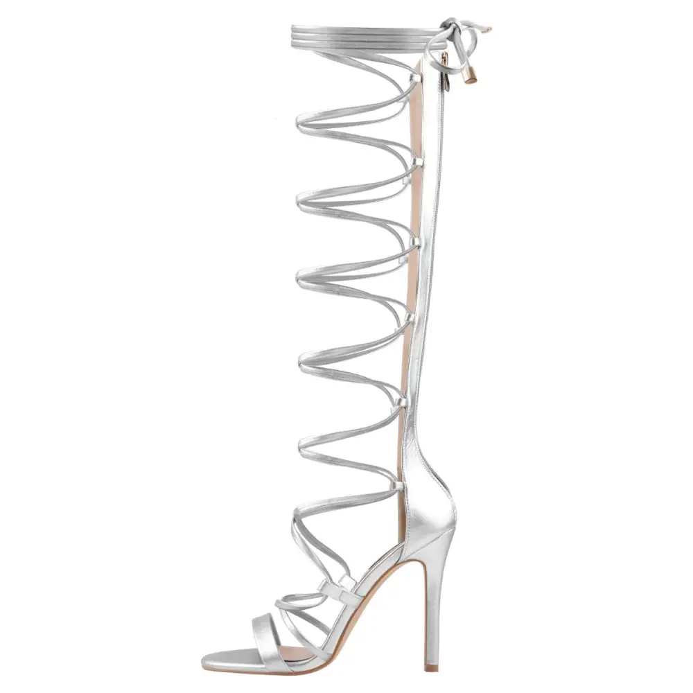 Lace Up Round Toe Strappy Zipper Stiletto Sandals