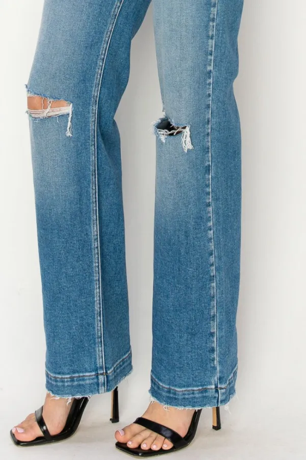 Versatile High Rise Straight Leg Relaxed Denim Jeans