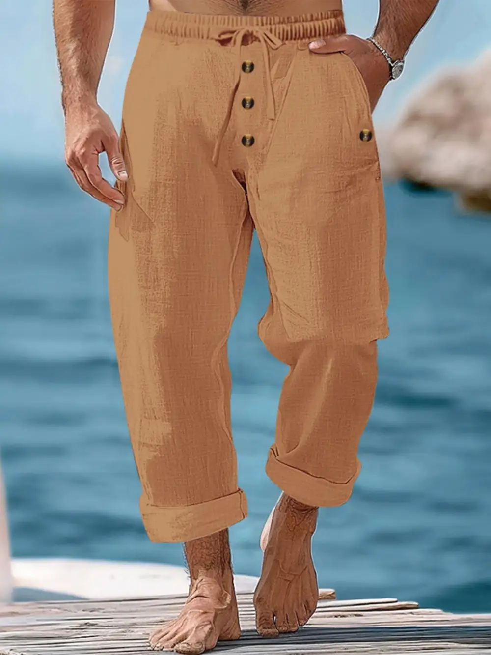 Men's Full Size Button Fly Drawstring Pants Plus