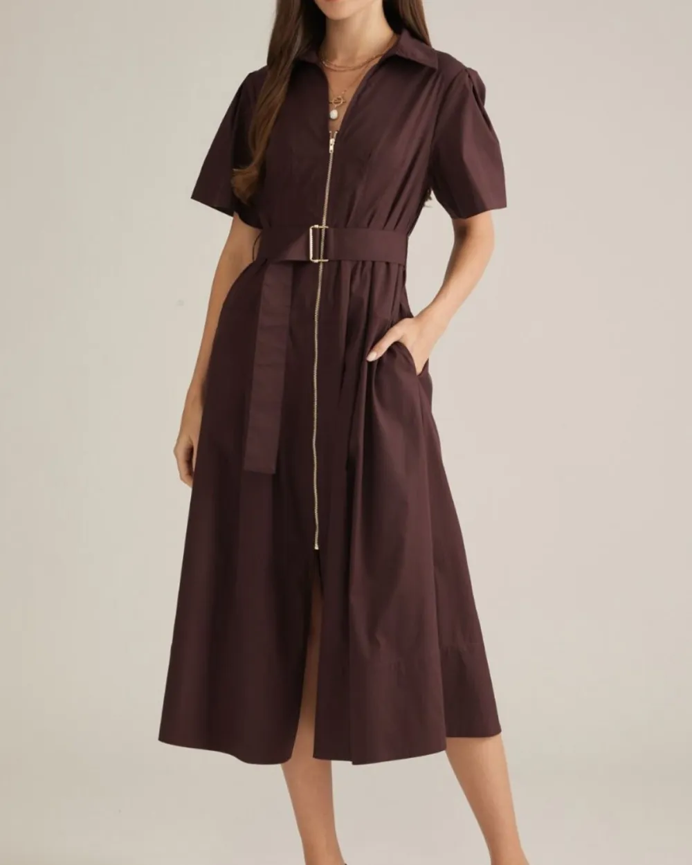Belted Waist Zip Dress