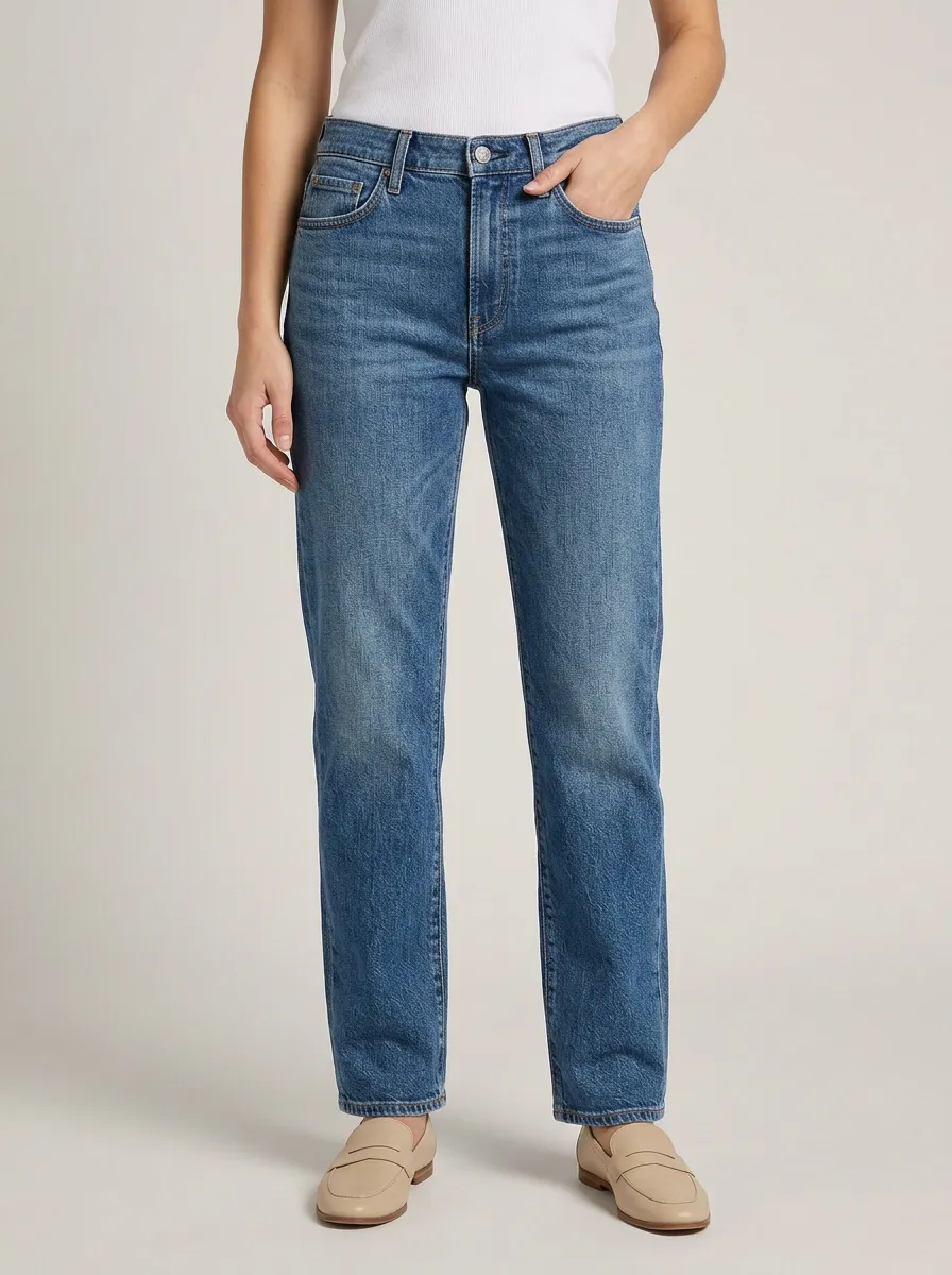 Refined Straight Leg Pocket Detail Denim Jeans