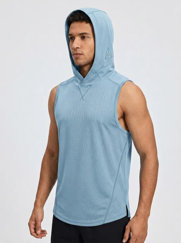 Men's Fitness Geometric Logo Printed Quick-Dry Hooded Tank Top