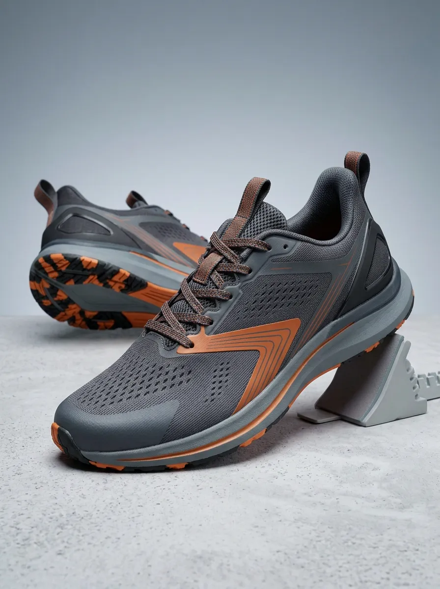 Men's Grey Orange Athletic Running Printed Shoes