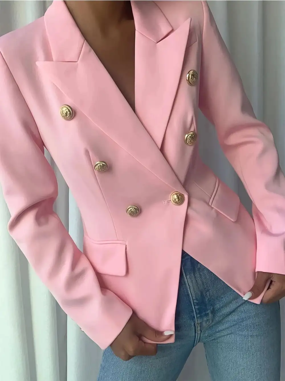 Double-Breasted Lapel-Collar Blazer