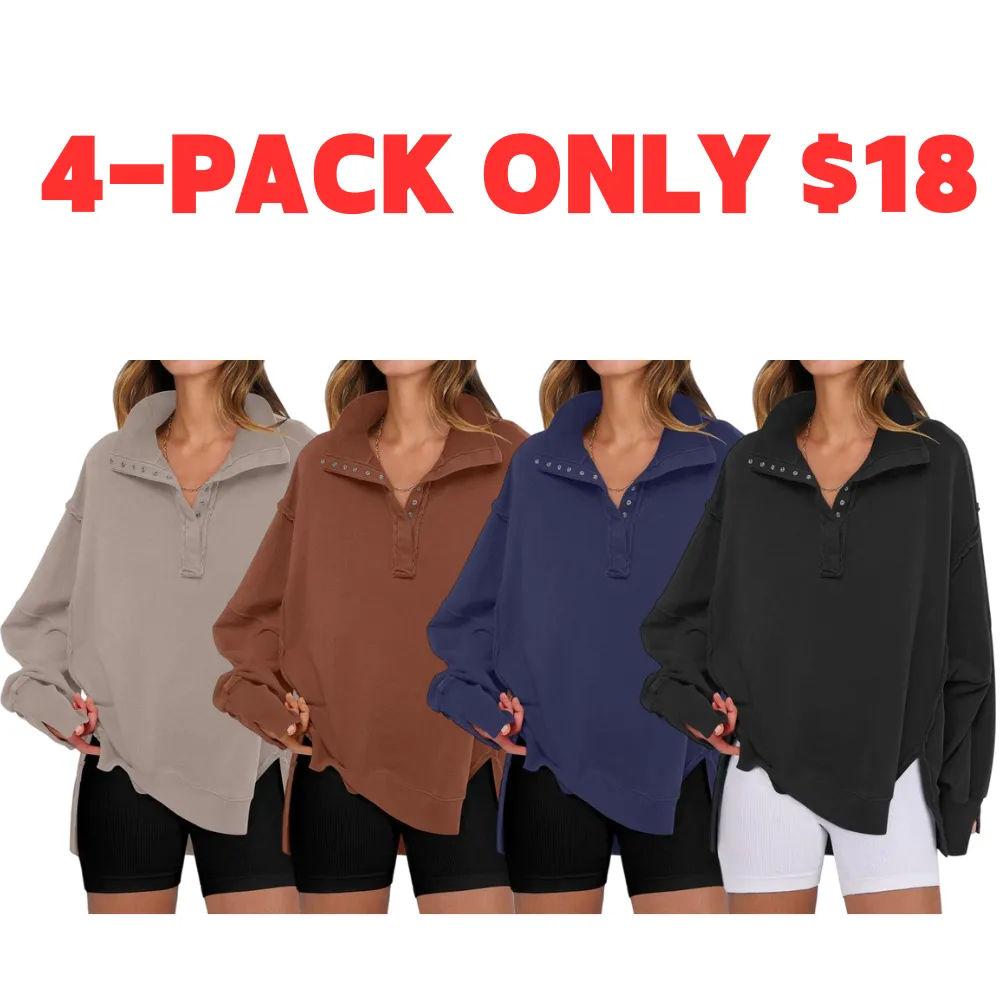 Women's Sweatshirts Oversized Casual Loose Button Up Henley Pullover Top High Low Split Fall Fashion Outfits