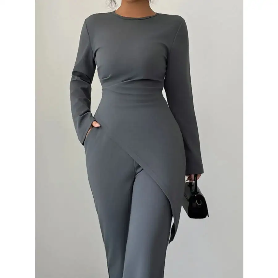 Asymmetric Long Sleeve Top and Pants Set