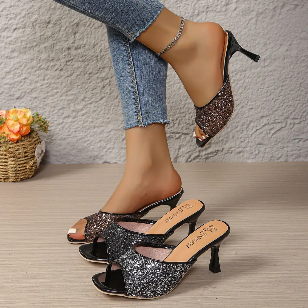 Soft Open Toe Flare Heels Sandals