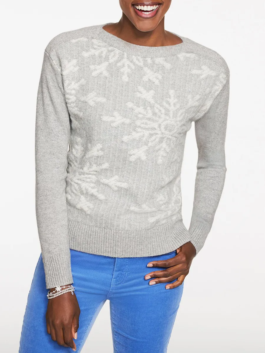 Lady'S Elegant And Shining Snowflake Fashion Knitted Crew Neck Sweater